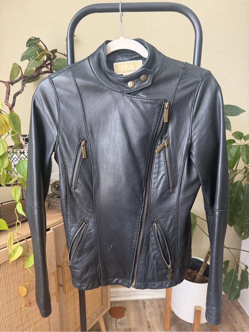 MICHAEL Michael Kors Black Leather Asymmetric Moto Jacket